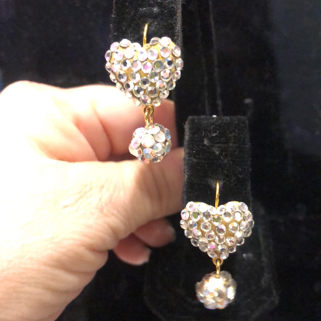 Pave Crystal Hearts Earrings-Nwt